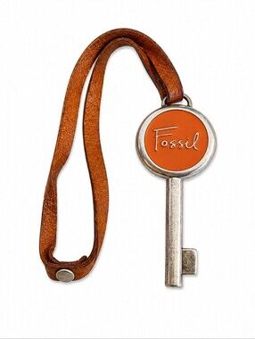 Vtg FOSSIL Orange Logo Key Purse Charm